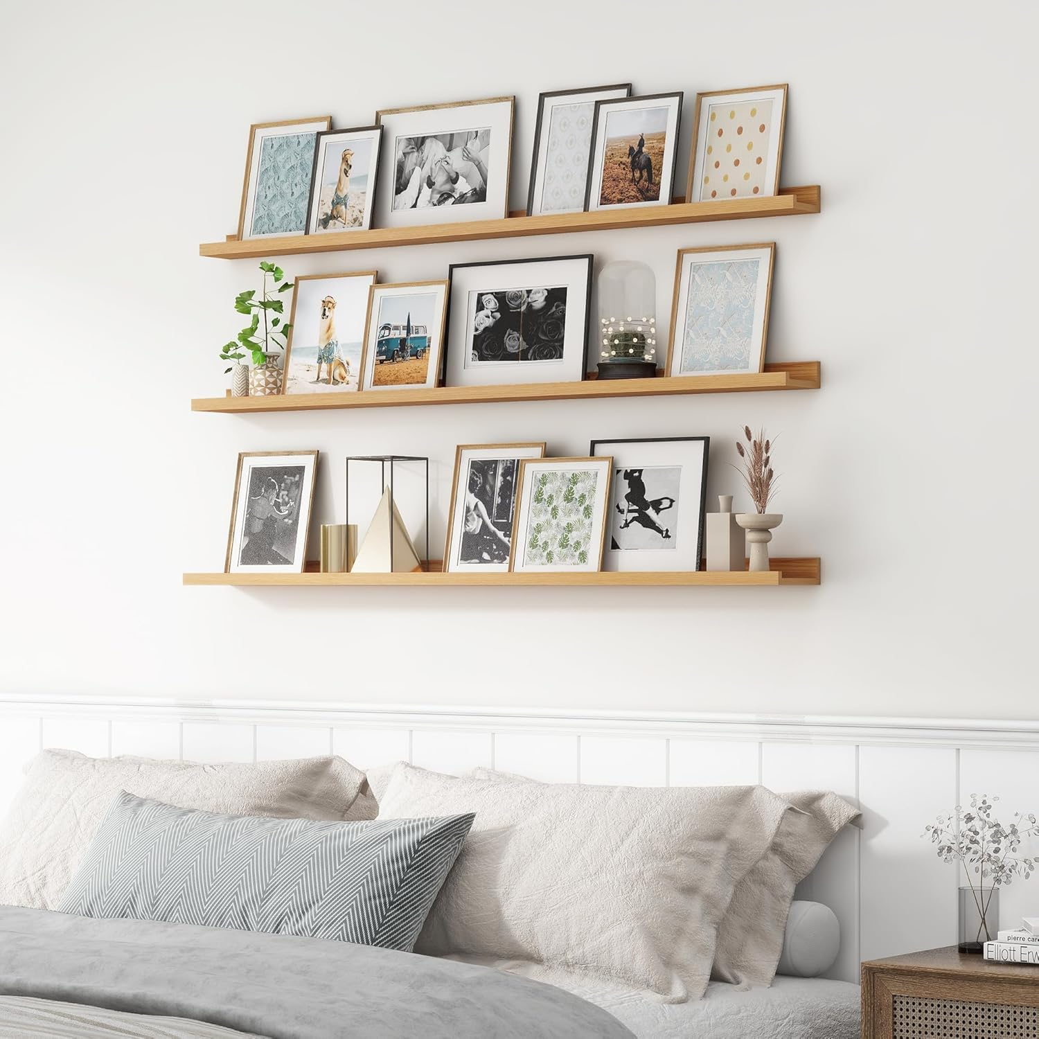 71YC+HLHFRL._SL1500_ KRAYOG Sheesham Wood Floating Wall Shelves – Set of 3 Picture Ledge Shelves for Bathroom, Kitchen, Bedroom, Living Room & Office (Natural Finish, 56 Inch) - Image 1