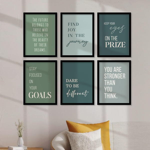 KRAYOG Engineered Wood Motivational Quotes Wall Frames – Rectangular Black Photo Frames for Wall Décor – Framed Quote Posters for Room & Office – Set of 6 (Art 2, 10x13 Inches)
