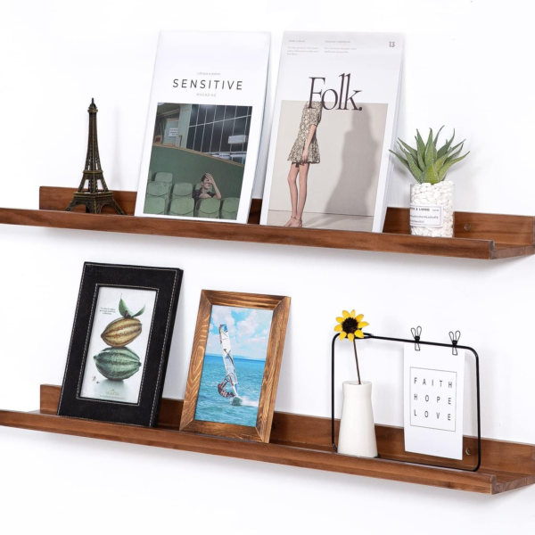 KRAYOG **Set of 1 – 30-Inch Light Walnut Wooden Floating Wall Shelf | Wall-Mounted Bookshelf & Picture Ledge Display Rack for Photo Frames & Decorative Storage**