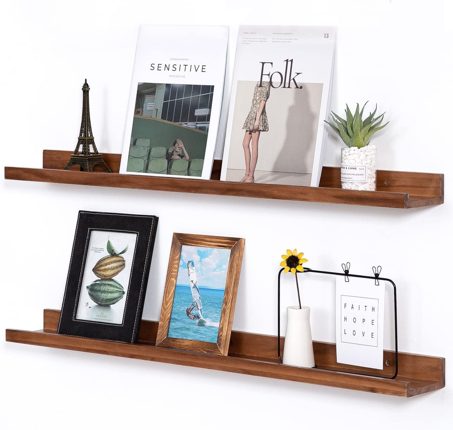 71aEVZsqeiL._SL1486_ KRAYOG **Set of 1 – 30-Inch Light Walnut Wooden Floating Wall Shelf | Wall-Mounted Bookshelf & Picture Ledge Display Rack for Photo Frames & Decorative Storage** - Image 1