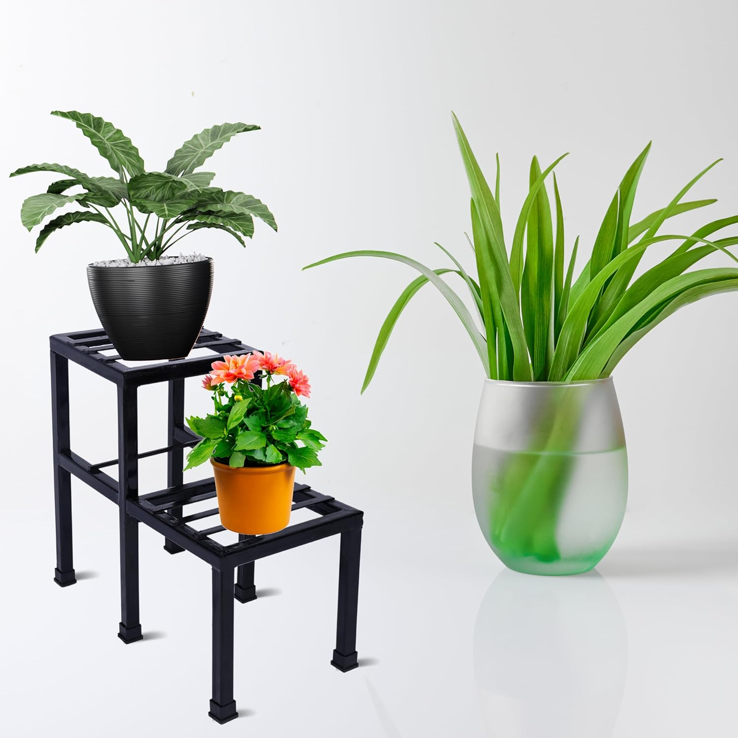 71bFSw89MXL._SL1500_ KRAYOG Metal Plant Stand for Balcony & Living Room | Indoor & Outdoor Storage Rack | Patio & Garden Flower Pot Holder | Gamla Stand (Pack of 1) - Image 1