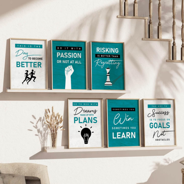 KRAYOG Motivational Wall Poster Set with Frames for Hanging | Decorative Wall Art for Living Room & Bedroom | Set of 6 Wall Frames (10x13 Inch, Design B)