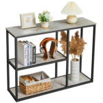 KRAYOG **Console Table – 12-Inch Narrow Sofa Table with 3-Tier Storage Shelves | 31.5-Inch Industrial Entryway Table for Living Room, Corridor & Hallway | Grey Marble Finish**