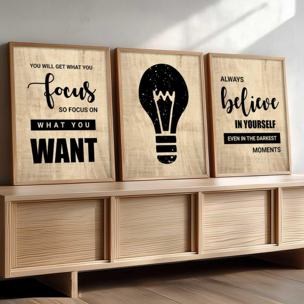 KRAYOG Motivational Wall Décor Posters with Engineered Wood Frames – Digital Reprint Set of 3 (13x17 Inch) for Room & Office