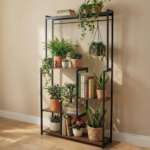 KRAYOG 4-Tier Wooden Plant Stand with Rectangular Base | Indoor Multi Flower Pot Holder | Wood Display Rack for Home, Balcony & Garden | Pack of 1