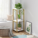 KRAYOG 3-Tier Metal Plant Stand for Indoor & Outdoor Use – Modern Corner Flower Pot Holder for Living Room, Garden & Balcony (Gold & White)