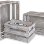 KRAYOG Set of 3 Handcrafted Wooden Nesting Crates with Handles – Decorative Farmhouse Solid Wood Storage Baskets, Natural Unfinished Finish (Grey)