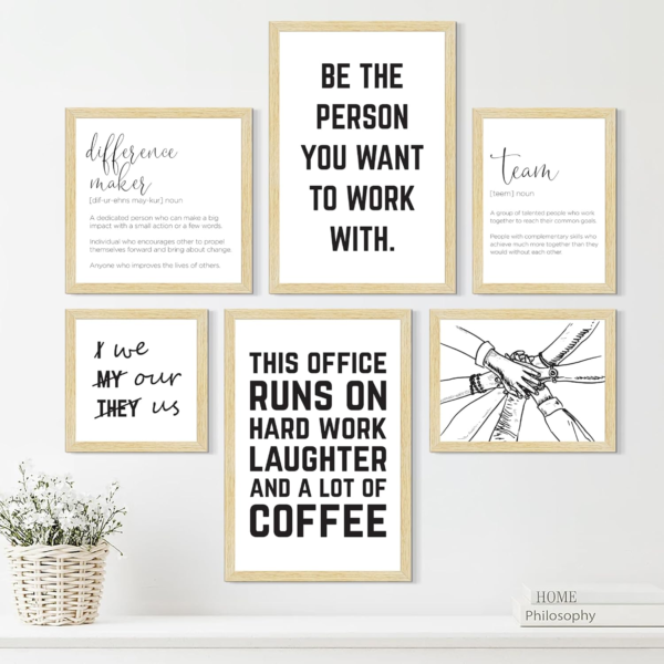 KRAYOG Motivational Quotes Wall Art Set for Home Décor | Inspiring Team-Building Framed Posters for Office & Study Room | Multicolor Frames | Multi-Size Set of 6