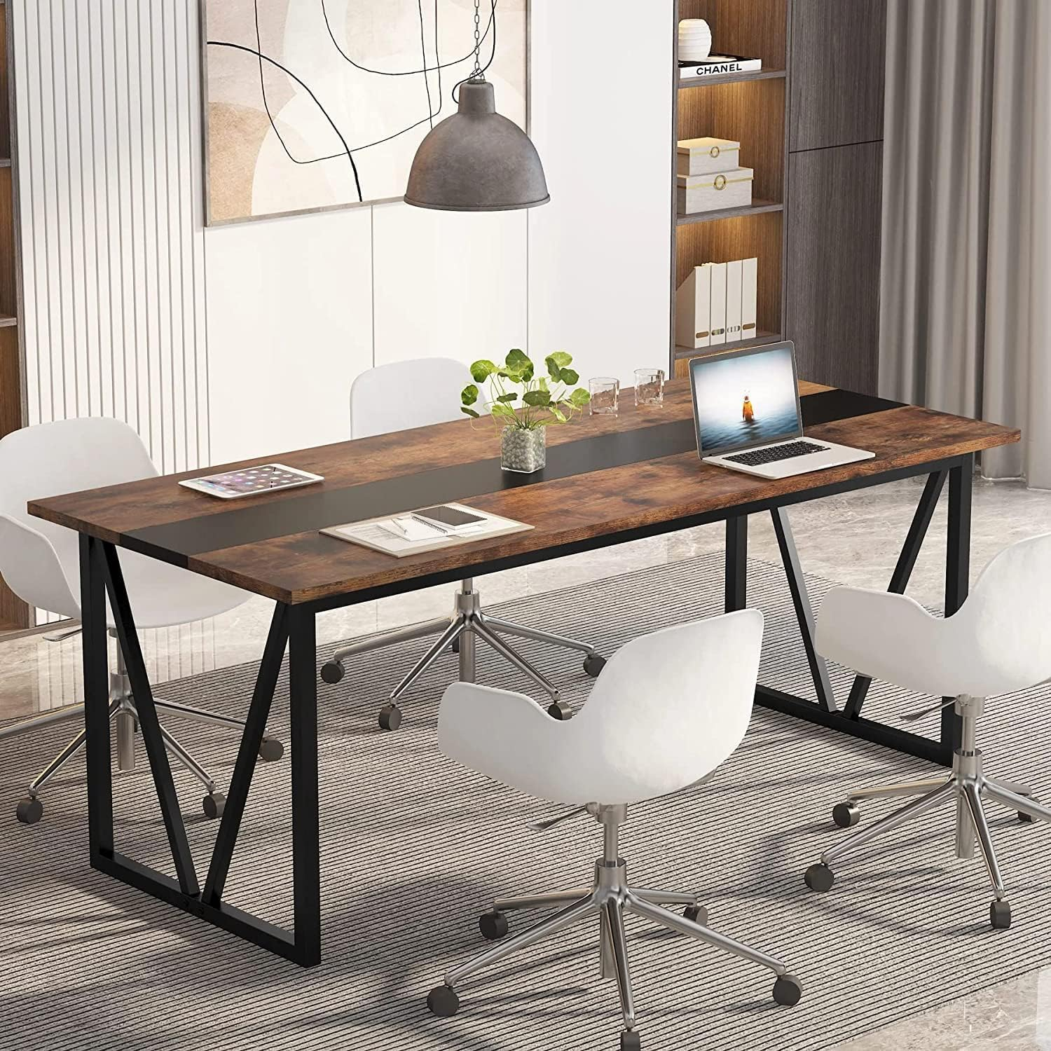 810MF2zuGZL._SL1500_ KRAYOG 180 CM Computer Table for Home PC | Executive Office & Study Desk for Home and Workplace | Forest Light Brown Finish | DIY Assembly - Image 1