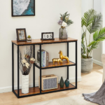 KRAYOG **Industrial Metal Console Table – 40 Inch Tall Narrow Sofa Table & TV Stand with 3-Tier Storage Shelves | Rustic Brown Entryway Table for Living Room, Corridor & Hallway**