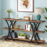 KRAYOG 3-Tier Engineered Wood Console Table for Living Room & Entryway | 120 cm Long Narrow Hallway Table | DIY Assembly | Brown Finish