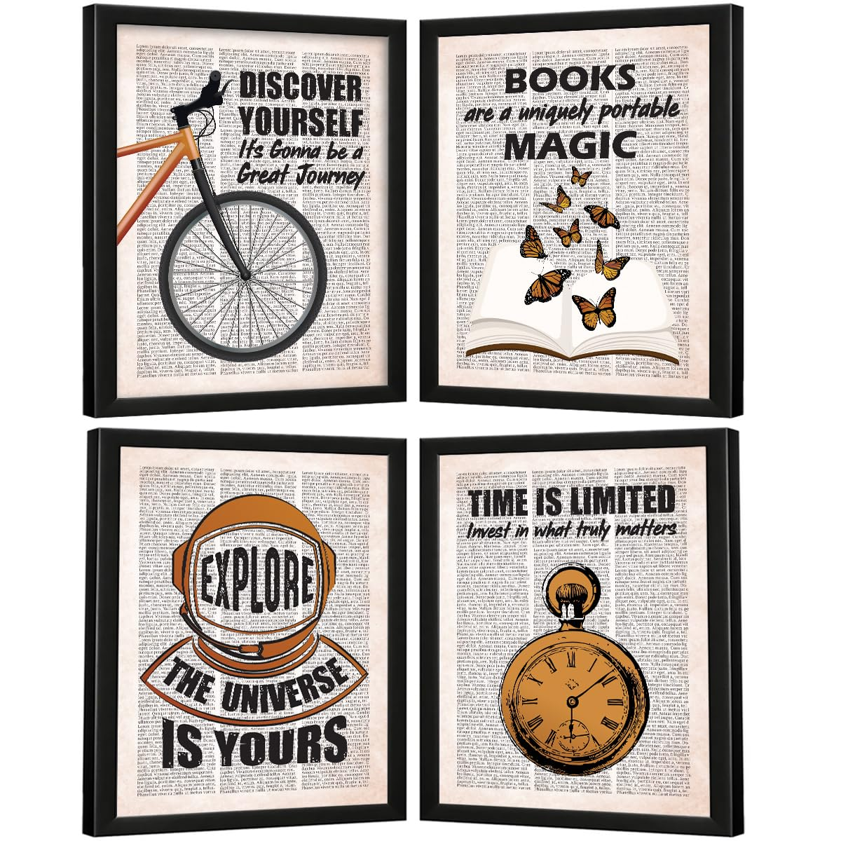 81IhDqg+THL._SL1200_ KRAYOG Motivational Quote Frames – Inspirational Wall Art for Office, Students & Study Room (14 x 11 Inches, Set of 4) – Vintage Newspaper Design Collection - Image 1