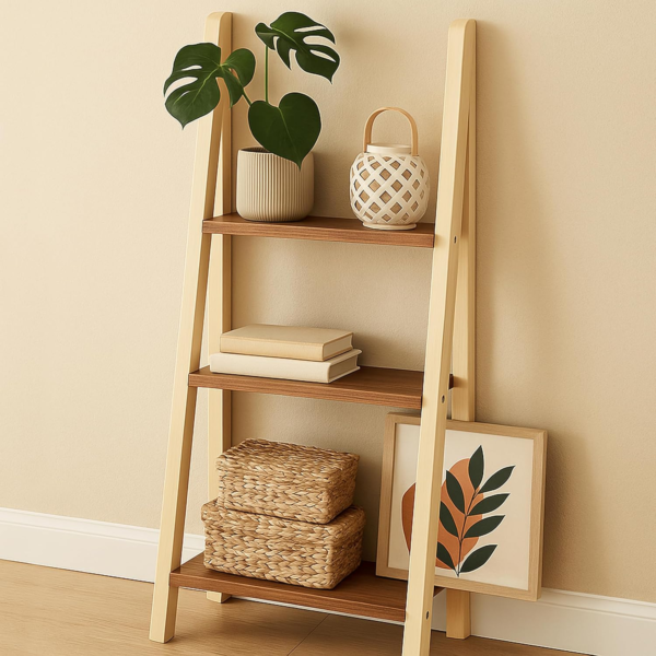 KRAYOG Pine Wood 3-Tier Bookcase with White Gloss Shelves – Modern Freestanding Storage Rack for Home & Office – Open Display Shelf for Living Room & Study – DIY Assembly (Teak Finish, 3 Tiers)