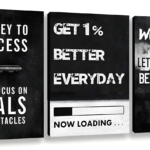 KRAYOG Motivational Black Framed Wall Art Set of 3 | Inspirational Quote Posters for Home & Office Décor | “The Key to Success”, “Get 1% Better Every Day”, “Work Hard in Silence” | Modern Wall Frames for Living Room & Bedroom