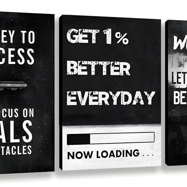 KRAYOG Motivational Black Framed Wall Art Set of 3 | Inspirational Quote Posters for Home & Office Décor | “The Key to Success”, “Get 1% Better Every Day”, “Work Hard in Silence” | Modern Wall Frames for Living Room & Bedroom