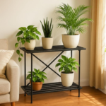 KRAYOG 2-Tier Metal Plant Stand– Large Indoor & Outdoor Flower Pot Stand for Balcony & Living Room | Stylish Home Décor Planter Stand (Black)**