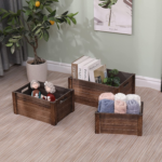 KRAYOG Set of 3 Extra Large Farmhouse Brown Wooden Storage Crates – Rustic Decorative Nesting Boxes for Home Décor
