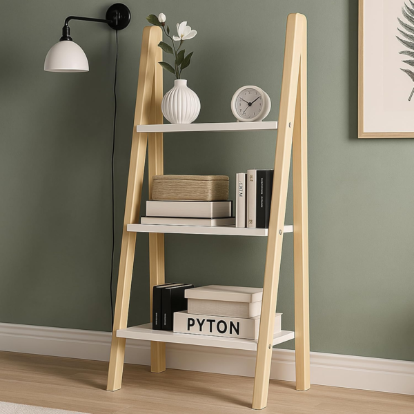 KRAYOG 3-Tier Freestanding Bookcase with White Gloss Shelves – Modern Open Display Storage Rack for Home & Office – DIY Assembly (White Finish, 3 Tiers)